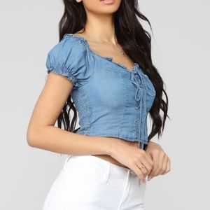 Fashion Nova Soft Denim Off Shoulder Top
